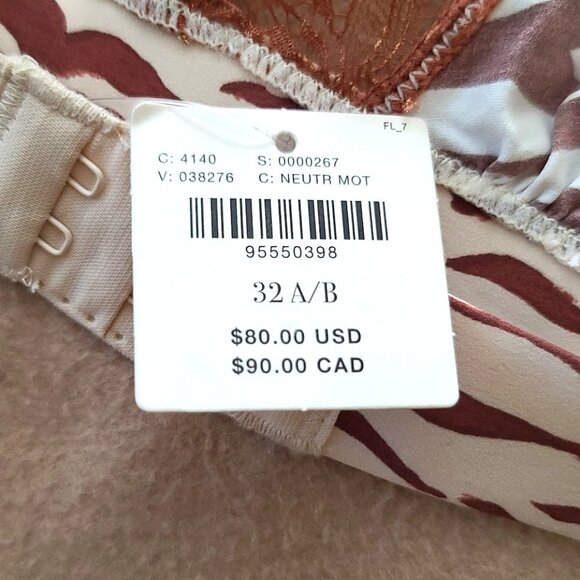 Anthropologie Love Stories Love Lace Zebra Print Bra Sz 32 A/B Brown Cream NWT - Picture 4 of 12